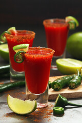 Shots with sangrita - traditional Mexican cocktail