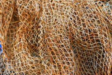 Old rustic fishing nets, fishing nets texture.