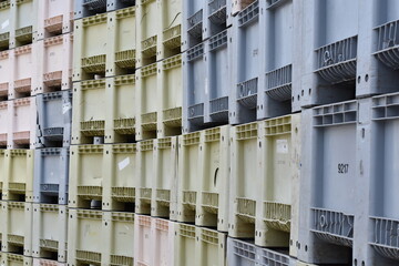 Plastic containers for fish in the fishing port