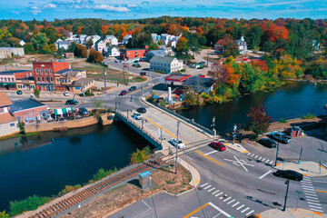 Fototapeta na wymiar Aerial Drone Photography Of Downtown South Berwick, ME (Maine) During The Fall Foliage Season