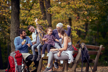 Lovely moments of happy family in the forest