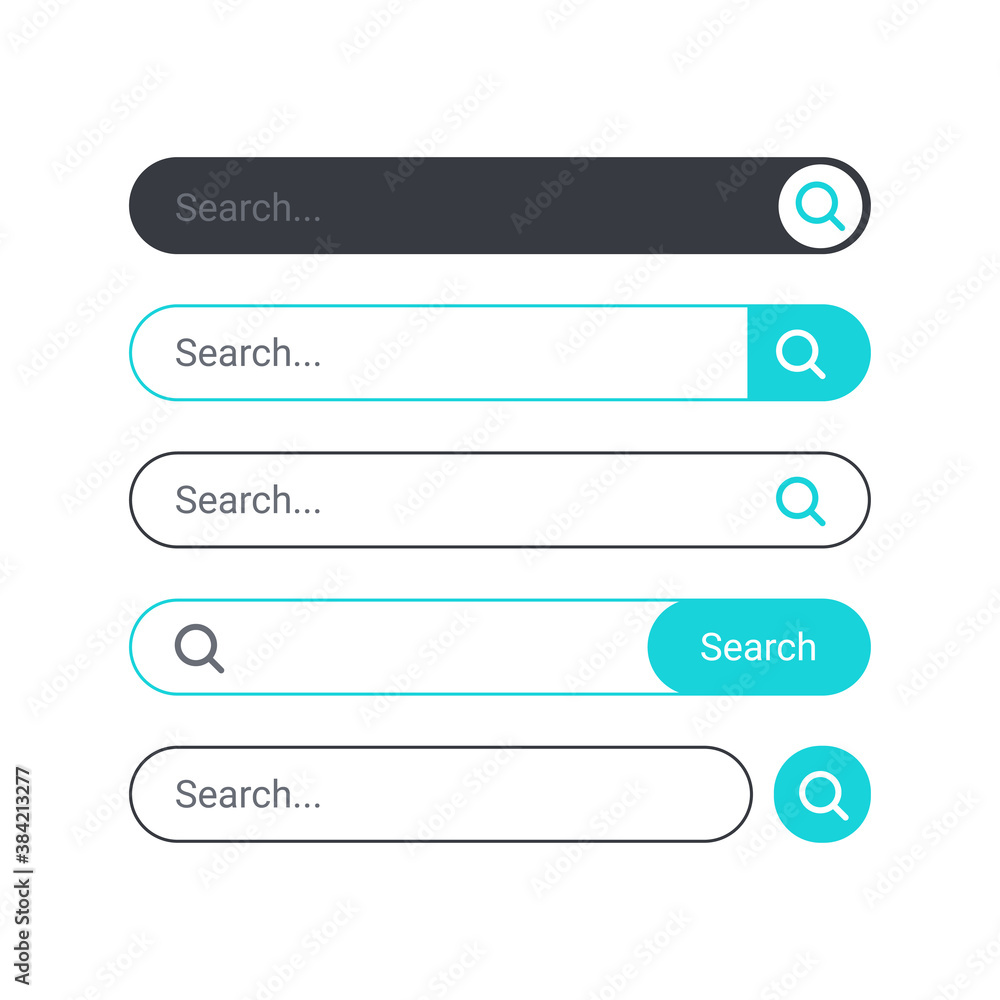 Poster collection of search bars with magnifying glass icons for web or ui. set of search boxes template wi