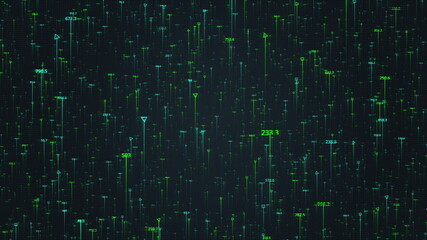 Big data technology illustration. Rising blue and green digits