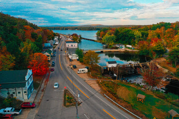 Aerial Drone Photography Of Downtown Milton, NH (New Hampshire) During The Fall Foliage Season