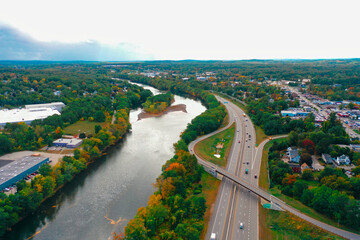 Aerial Drone Photography Of Downtown Bedford, NH (New Hampshire) During The Fall Foliage Season