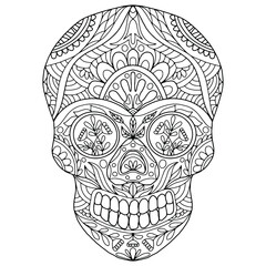 skull drawn with floral ornaments on a white background for coloring, vector, skull, halloween