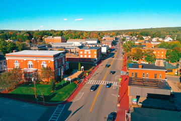 Autumn Aerial Drone Photography Of Downtown Derry, NH (New Hampshire) During The Fall Foliage Season - obrazy, fototapety, plakaty