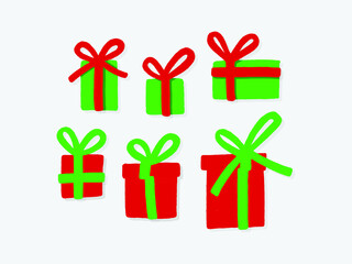 Set of a front and top view flat colorful gift boxes with ribbons and bows on a white background. Easy to use and a one-click recolor holiday vector design.