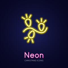 Christmas tree garland. Merry Christmas Neon Icons. Vector Illustration of Winter Holiday Symbols.