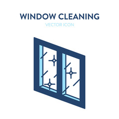 Clean window vector icon. Vector illustration of a crystal clear shiny window. Windows cleaning service, clear glass, metal-plastic window frame