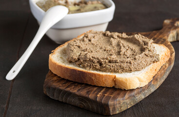 homemade meat pate on toasted crusty bread.