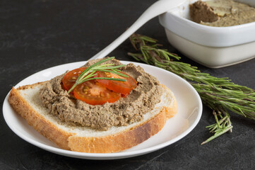 homemade meat pate on toasted crusty bread.