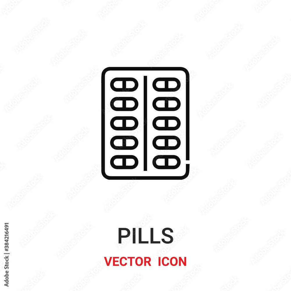 Poster pills icon vector symbol. pills symbol icon vector for your design. modern outline icon for your web