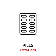 pills icon vector symbol. pills symbol icon vector for your design. Modern outline icon for your website and mobile app design.