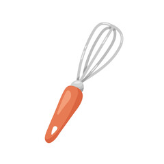 Vector illustration of a doodle whisk in cartoon style. Isolated on white background. Hand drawn kitchenware. Cute cooking tool. Kitchen elements and objects. 