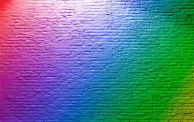colorful rainbow holi brick wall White Rustic Texture. Retro used Vintage Structure. Grungy Shabby...