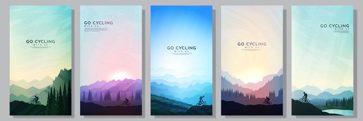 Mountain bike. City cycling.  Travel concept of discovering, exploring and observing nature. Cycling. Adventure tourism. Minimalist graphic flyers. Polygonal flat design for coupon, voucher, gift card