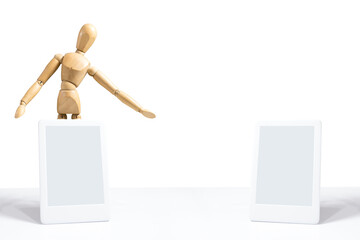 two ebooks with white screen and white background on the table. mockup design. E-reader tablet. space to write