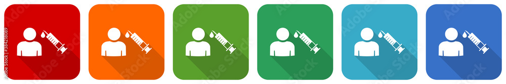 Poster Vaccination icon set, flat design vector illustration in 6 colors options for webdesign and mobile applications