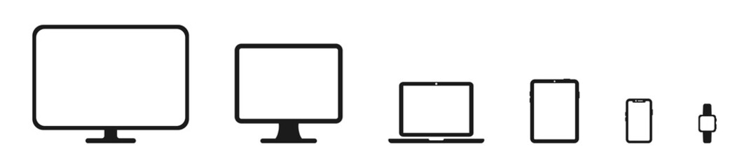 Set of smart devices and gadgets, computer and electronics icons