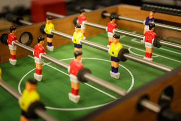 Close up of  table top soccer game