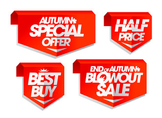 Autumn special offer, best buy, half price, end of autumn blowout sale, autumn sale tags