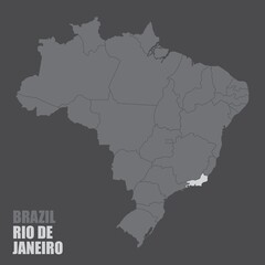 The Brazil map with the highlighted Rio de Janeiro State