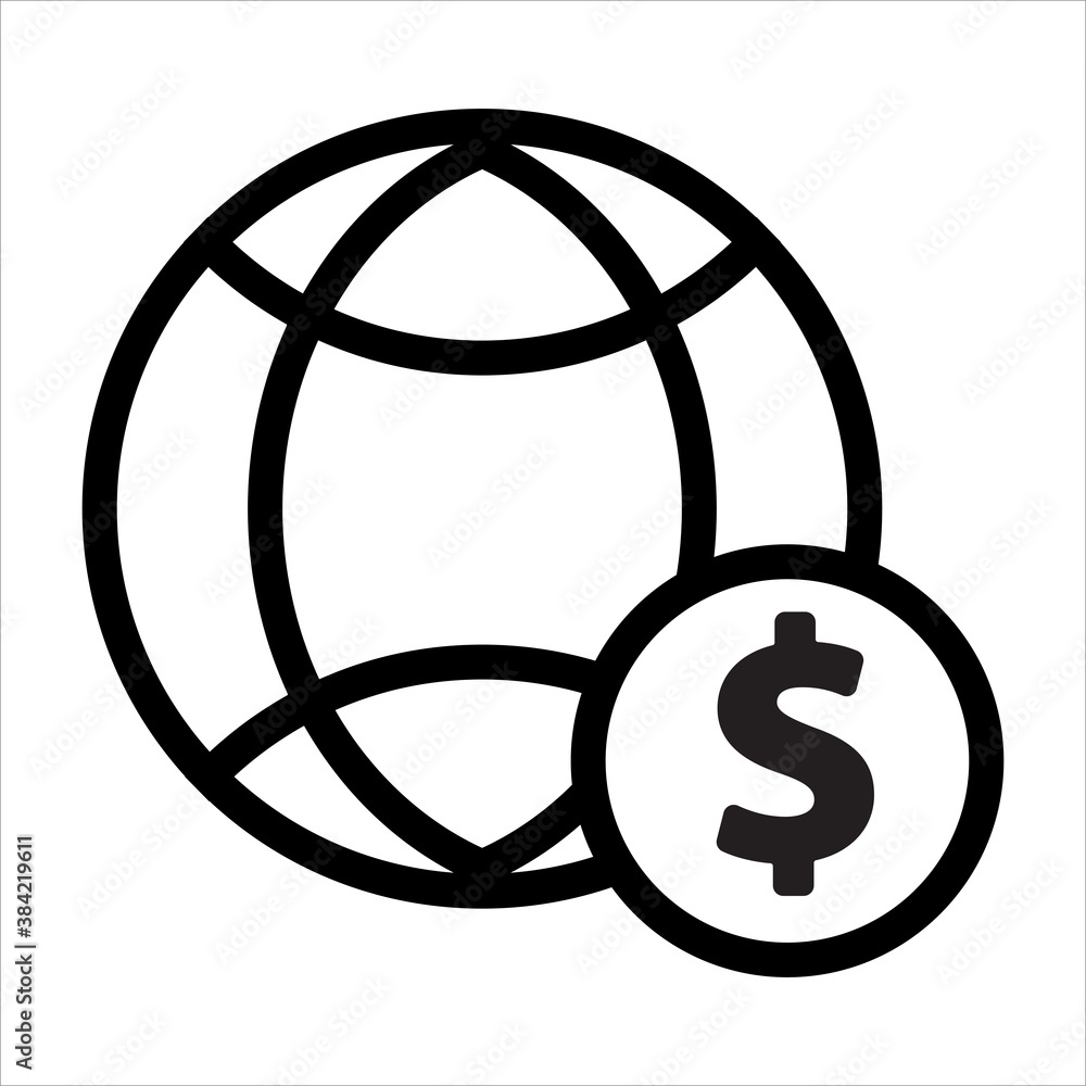 Poster globe icon vector. globe with money icon . outline style icon vector concept