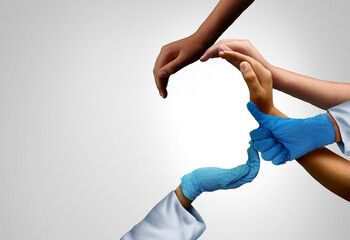 Medical workers and patients as hospital essential employees helping the public in a 3D illustration style.