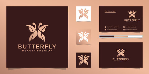 Butterfly logo monogram in gold and business card inspiration