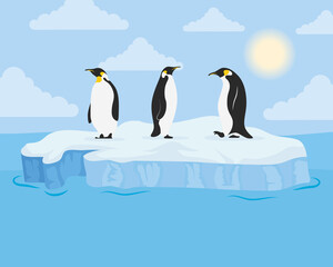 Fototapeta premium iceberg block arctic day scene with penguins