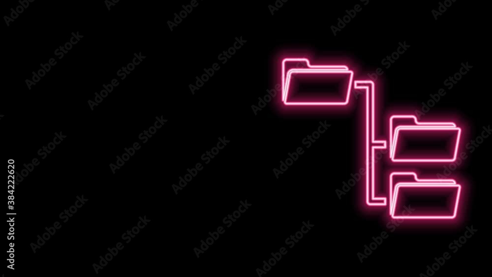 Poster glowing neon line folder tree icon isolated on black background. computer network file folder organi
