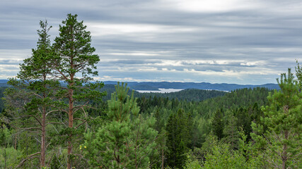 Mountain view of lake Onega in Karelia, Russia, August 2020