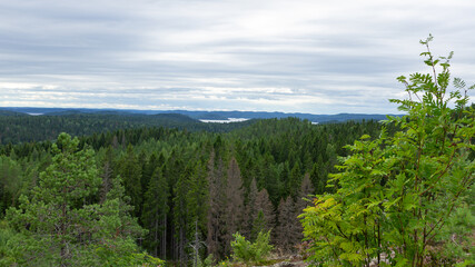 Mountain view of lake Onega in Karelia, Russia, August 2020