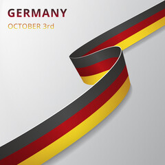 Flag of Germany. 3rd of October. Vector illustration. Wavy ribbon on gray background. Independence day. National symbol. Graphic design template.