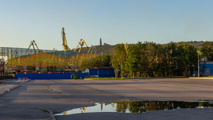 View of the monument to soldier Alyosha from the port of Murmansk, Murmansk, Russia
