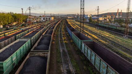 Fototapeta na wymiar Railway freight cars at the port of Murmansk, Russia, Kola Peninsula