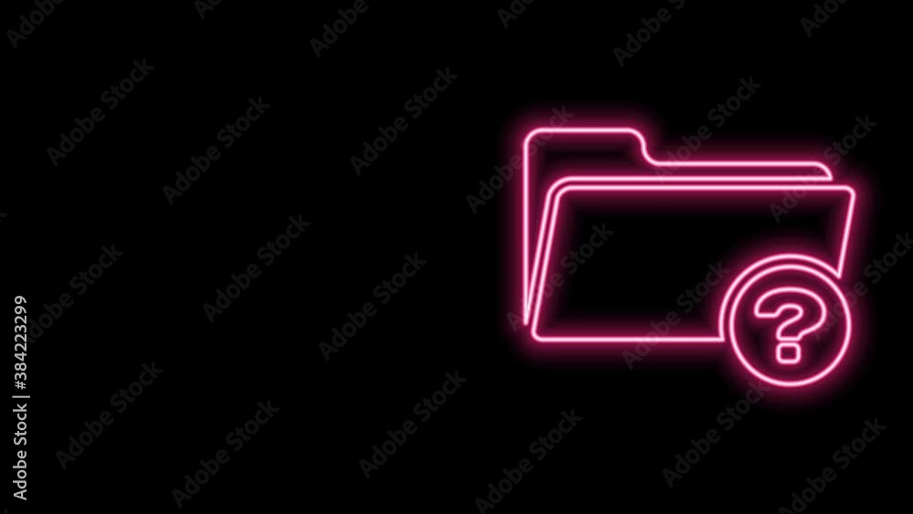 Poster glowing neon line unknown directory icon isolated on black background. magnifying glass and folder. 