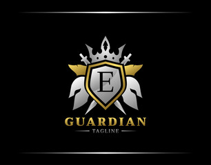 Guardian Shield With E Letter. Abstract Spartan Warrior Logo