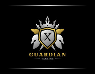 Guardian Shield With X Letter. Abstract Spartan Warrior Logo