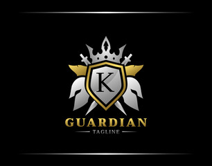 Guardian Shield With K Letter. Abstract Spartan Warrior Logo
