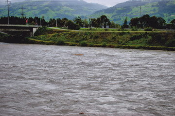Rheinhochwasser in Liechtenstein und der Schweiz am 30.8.2020