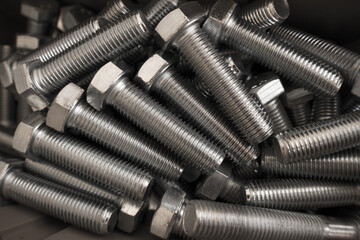 Chromed screw bolts, metal, industry