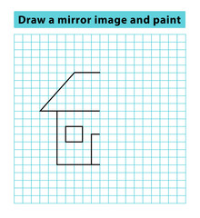 The house is copied and painted a picture, an educational game for preschoolers, children (children). Complete the picture. Draw a mirror image and paint. 