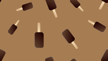 ice cream on a stick on a brown background, pattern, vector illustration. wallpaper for cafes and restaurants. stylish fast food decor for kids. sweet milk dessert for children and adults