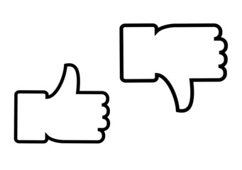 Vector. Like / Dislike, unlike. Thumbs up / Thumbs down. Icon set. Thumbs-up / Thumbs-down. Outlined.
