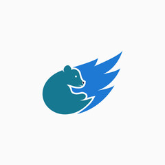 Creative bear and wings logo. design vector template