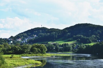 Fototapeta na wymiar lake and mountains in bieszczady region, poland