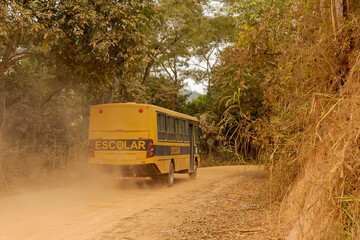 School bus for students living in the rural area of the city of Guarani, state of Minas Gerais,...