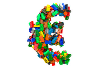 Euro from colored plastic building blocks, 3D rendering